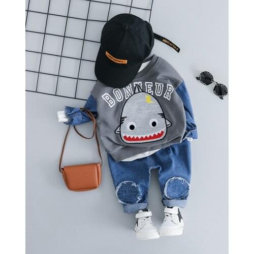 HYLKIDHUOSE Toddler Infant Clothes Spring Baby Girls Boys Clothing Sets Cartoon Children Kids Cartoon T Shirt Jeans