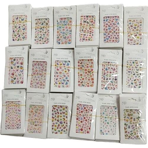 Wholesale 50pcs 5D Nail Sticker Flowers Butterfly Nail Art Decorations Stickers Self-Adhesive Embossed DIY Nail Decals New