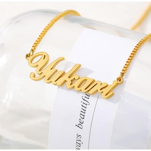 V Attract Custom Name Necklace Women Gold Box Chain Stainless Steel Cursive Name Necklaces Personalized Jewelry Gifts