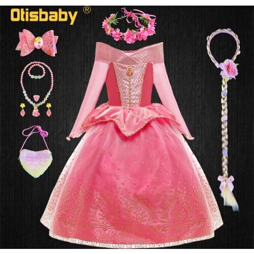 New Girls Princess Aurora Dress Halloween Masquerade Sleeping Beauty Role Play Costume Wedding Party Toddler Pink Ruffle Dresses