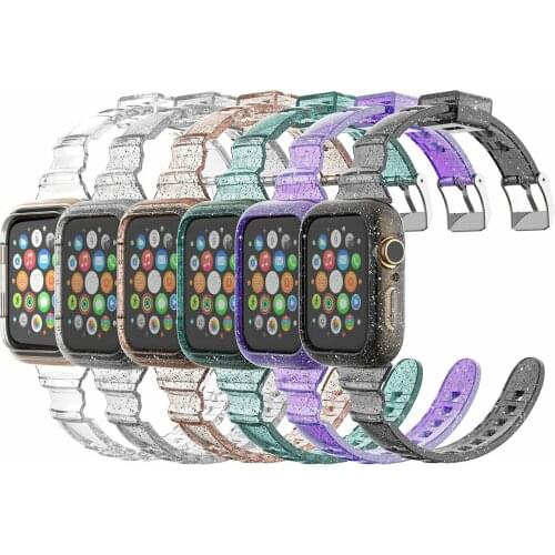 Candy Jelly Clear TPU Watch Strap Cover For Apple Watch Band Shine Silicone Bracelet For iWatch Series 6 SE 5 4 3 2 Case