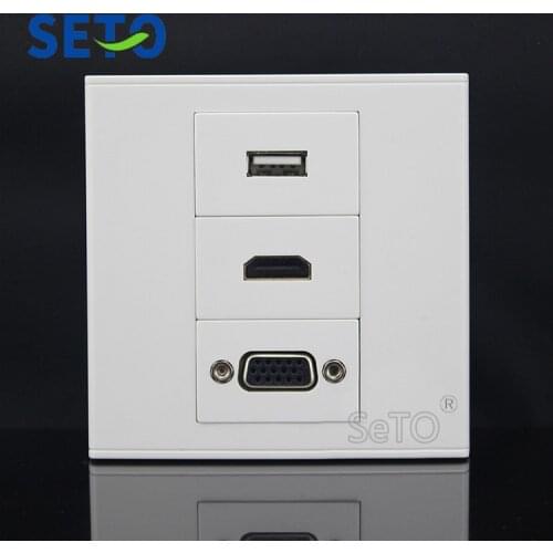 SeTo 86 Type USB + HDMI + VGA Connector Panel Wall Plate Socket Keystone Faceplate