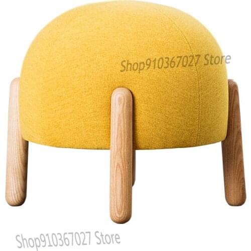 Nordic Shoe Changing Stool Solid Wood Small Round Stool Fabric Soft Sofa Stool Simple Foot Childrens Low Stool Mushroom Seat