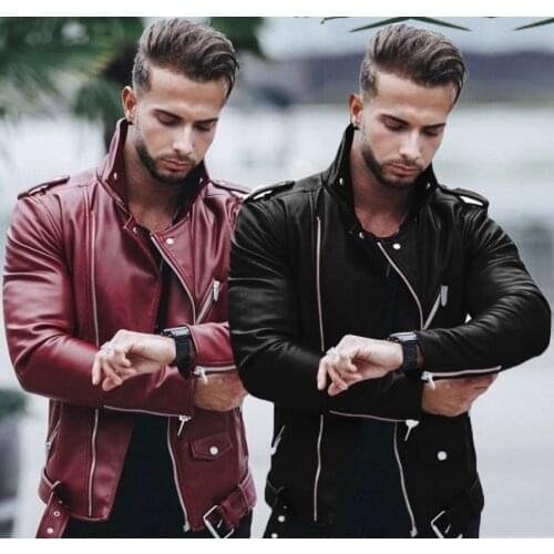 Slim Fit Turn Down Collar Male Jacket Fashion Leather Jackets Men Pu Leather Coat Men Autumn Winter Motorcycle Jacket Men Casual