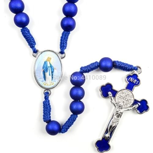 Dark Blue Rosary Blue Scrub Acrylic Beads Match St Benedict Crucifix Handmade Woven Rosary