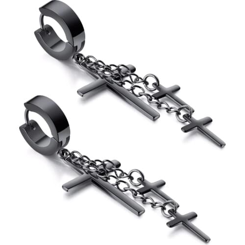 Vintage Stainless Steel Cross Hoop Earrings For Women men Trendy Gold /Black/steel Color Mlae Female Party Daily Jewelry Gift