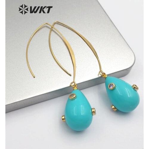 WT-E556 water drop shape Earrings natural shell pearl with stone pave Earrings women fashion long Earrings Jewelry