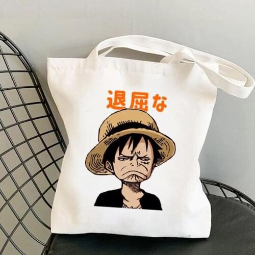 Harajuku Tumblr Graphic Ladies Shopping Bag Handbags Luffy Funny Face Anime Tote Bags Women Eco Reusable Shoulder Shopper Bags