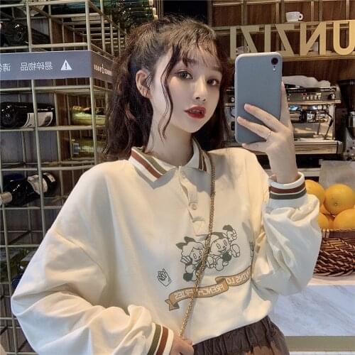 Women hoodie collar girl long sleeve T-shirt women loose fit Korean version versatile Harajuku top shirt women blouse hoodie