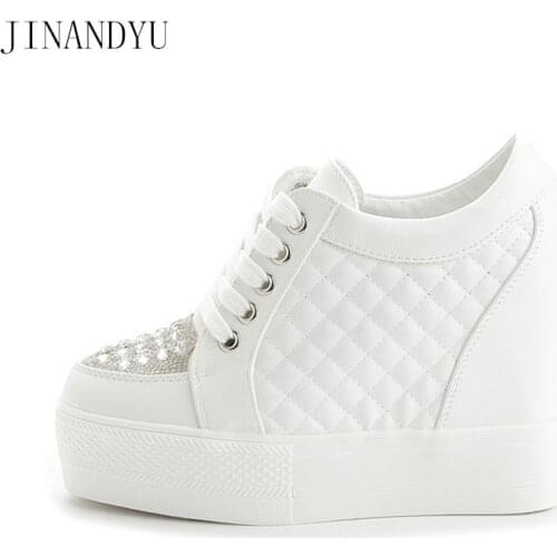 White Platform Shoes Wedge Sneakers Leather Casual Shoes Women 11cm High Heel Vulcanize Shoes for Woman Platform Sneakers Comfy