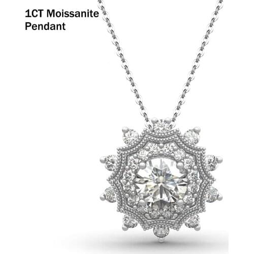 100% 925 Sterling Silver 1ct Round Snowflake Moissanite Pendant For Women With Necklace Sparking Full AAA+ Zircon Fine Jewelry