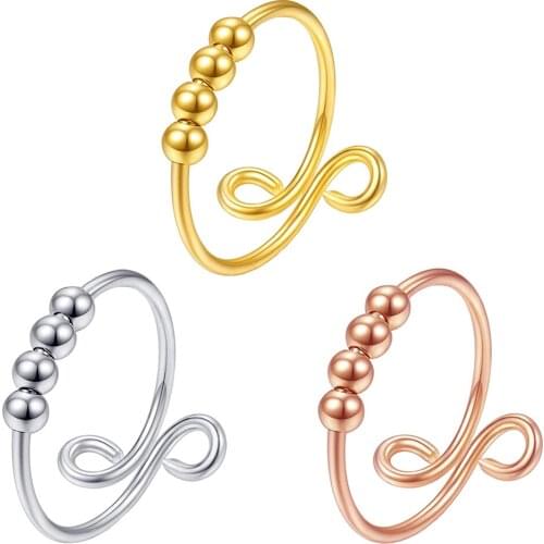 Fidgets Ring Women Adjustable Stress Relief Ring with Beads, Spinner Ring, Meditation Ring