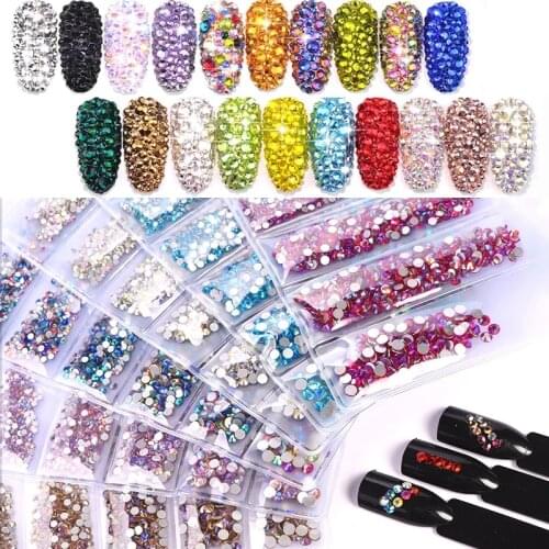 1580pcs Mixed Sizes Colorful Non Hot Fix Rhinestones Crystal AB Glass Flatback Rhinestone Strass For Nail Art Decorations B1048