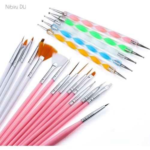 20pcs Professional Pink Acrylic Nail Brush Set Of Gel Nail Art Pens Art Chefs Kit For Gradient Painting Nail Manicure Tools Set