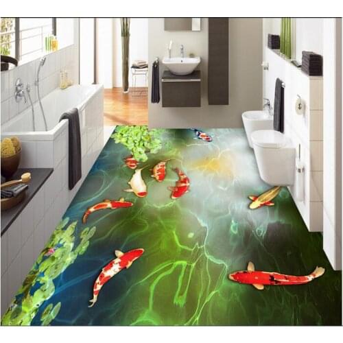 3 d flooring custom waterproof 3d pvc flooring Nine fish pond carp swimming 3d bathroom flooring photo wallpaper for walls 3d