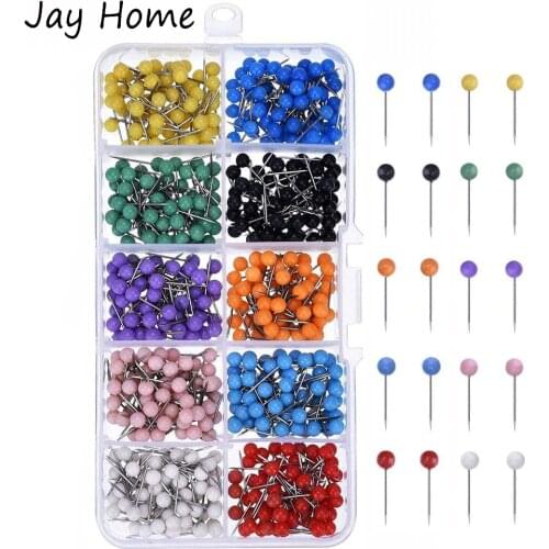 500PCS Multi-Color Push Pins Map Tacks Plastic Round Head Sewing Pins with Steel Point for Fabric Marking Crafts Supplies