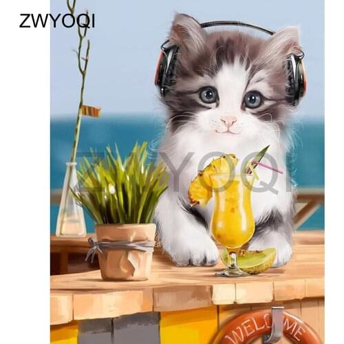 5D DIY Diamond painting Cross stitch Full Round Diamond embroidery orchid cat Full Square Diamond mosaic orchid cat fruit juice