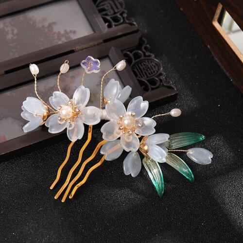 Retro Hairpins Hair Accessories For Women Pearl Flower Side Comb Elegant Classic Jewelry Hair Clips Chinese Style Headwear