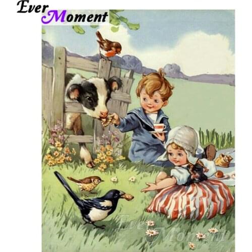 Ever Moment Diamond Painting Rooster Animal Child Cross Stitch 5D DIY Full Square Drills Embroidery Mosaic Homes ASF1521