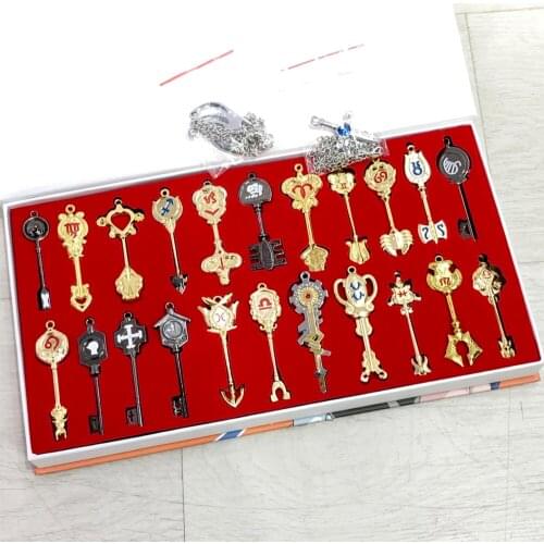 Anime Fairy Tail Key Figure Natsu Gray Fullbuster Lucy Happy logo Cosplay Keychain Necklace Keyrings pendant 19-22pcs/set Gift