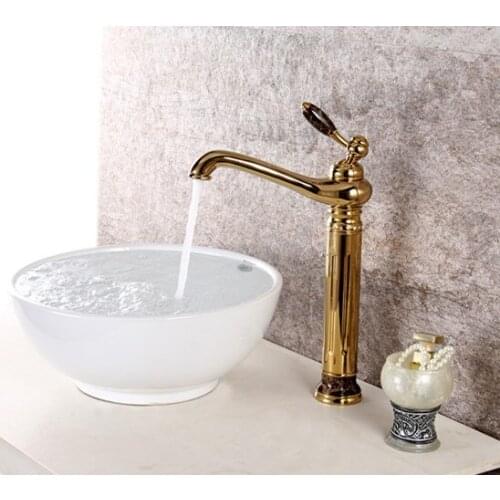 Free ship GOLD single hole bathroom lavatory Vessel sink Crystal Stone faucet mixer tap New