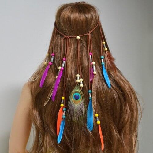 Feather hair band hair clip multi-colored headband hair band handmade ethnic womens jewelry