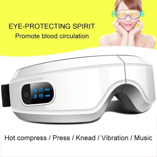 Black White Eye Massager USB Interface Charging Flannelette PC Bluetooth Music Voice Call Pneumatic Massage 180° Fold