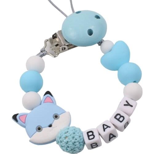 Baby pacifier clip fox cartoon wood pacifier stand personality letter beads baby teething chain gift boys and girls