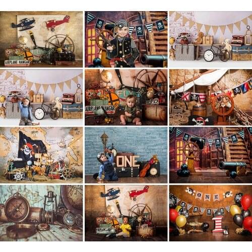 Pirate Ship Backdrops Boy Birthday Decor World Map Airplane Adventure Banner Photography Background Photo Studio Photozone Props
