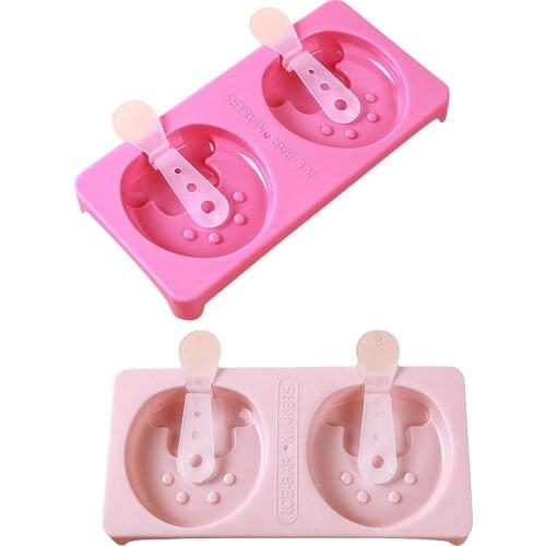 Ice Cream Mold Lovely 2-Cavity Silicone Ice Cream Mould Ice Cube Tray Barrel Diy Mold Dessert Ice Cream Mold With Popsicle Stick
