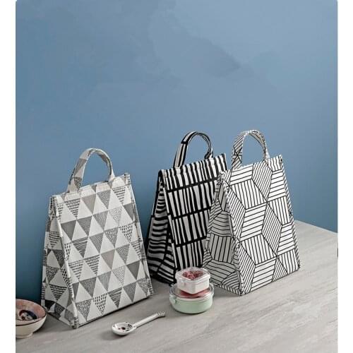 Geometric Pattern Lunch Food Box Bag Fashion Insulated Thermal Food Picnic Lunch Bag for Women kids Men Cooler Tote Case XB 092
