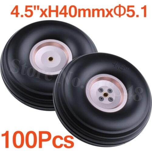 100pcs 4.5"/ 114mm Quality Rubber Wheels Tires Aluminum Hub Core Thickness:40mm Axle hole: 5.1mm For RC Plane Replacement Parts