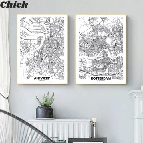 World City Map Canvas Wall Art Netherlands Turkey Iceland Cities Poster And Prints Decorative Picture For Living Room Home Decor