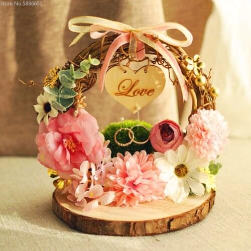 Love Just Married Ring Pillow Holder Propose Marriage Wedding Flowers Decoration for Table Bride Groom Gifts