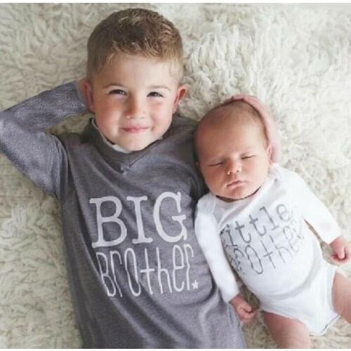 Pudcoco Big & Little Brother Baby Boys Romper Kids T-shirt Tee Matching Set Long Sleeve Letter Print Cotton Clothes