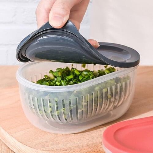 Green Onion Crisper Kitchen Accessories Ginger Garlic Storage Organizer Refrigerator Fruit Portable Square Freshness Drain Box