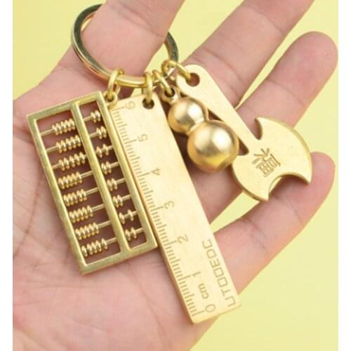 Brass personality pendant, lucky charm pendant, gourd abacus key ring, coppery car key pendant