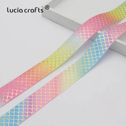 Lucia Crafts 5y/lot Gold Line Printing Gradient Grosgrain Ribbons DIY Bow Gift Wrapping Wedding Party Decor S0307