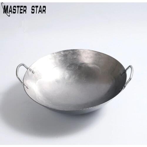 Master Star Iron Non-coating Woks Gas Cooker Traditional Handmade Pot Huge Manual Forging Wok With Binaural 38/40cm