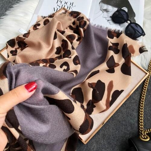 Fashion Leopard Soft Shawl Long Warm Hangzhou Gray Wild Korean Female Women 100% Wool Scarf
