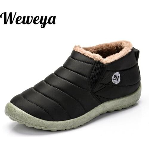Weweya New Waterproof Men Winter Shoes Solid Color Fur Snow Boots Plush Inside Antiskid Bottom Keep Warm Ski Boots Size 35-49