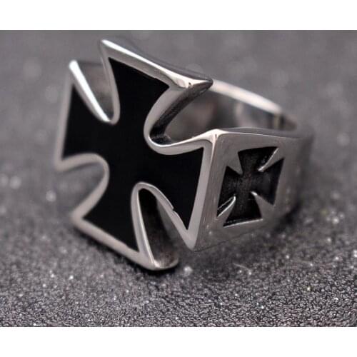 Black Christian Cross Pattern Mens Ring Templar Knight Crusader Knight Ring Metal Ring Accessories Party Jewelry Mens Gift