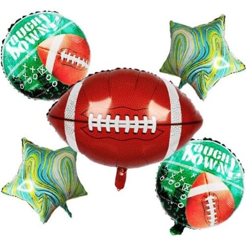 5 PCS Football 18 Inch Star And 18 Inch Agate Football Round Balloons Set for Super bowl Tailgate Game Day Football Theme