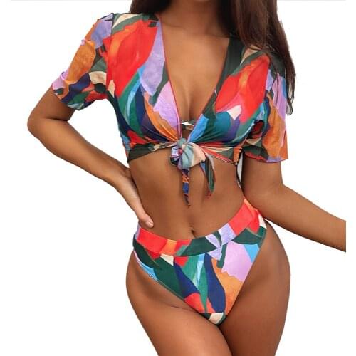 New Womens High Waist Swimsuit Print Sexy Bikini Three Piece Suit European American Fashion Beachwear Summer Beach Surfing