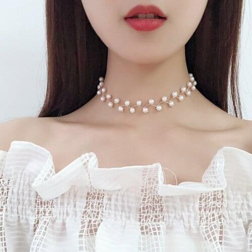 Baroque Pearls Link Chain Choker Necklace For Women Girl Bride Wedding Gold/Silver Color Chocker Necklace Collier Femme FORSEVEN