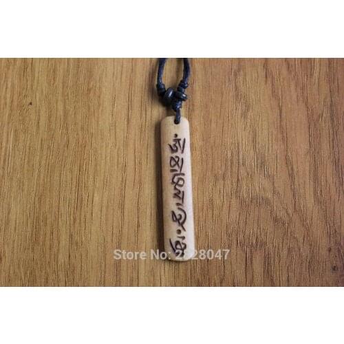 PN990 Ethnic Tibetan Yak Bone Carved Mantra Man Amulet Handmade Nepal Om Mani Padme Hum Adjust Pendant Necklace