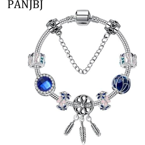Silver Plated Bead Bracelet Alloy Dream Catcher Butterfly Snake Chain Basic Charm Bracelet For Fashion Women DIY Jewelry Gift