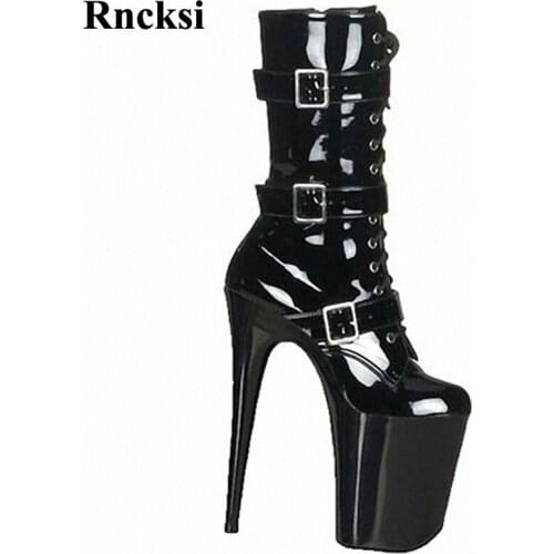 Rncksi Women Party 20cm High Heels, Thick Roots, Zipper, Pole Dancing Boots 7in Sexy Black High Boots For Women Boots Shoes