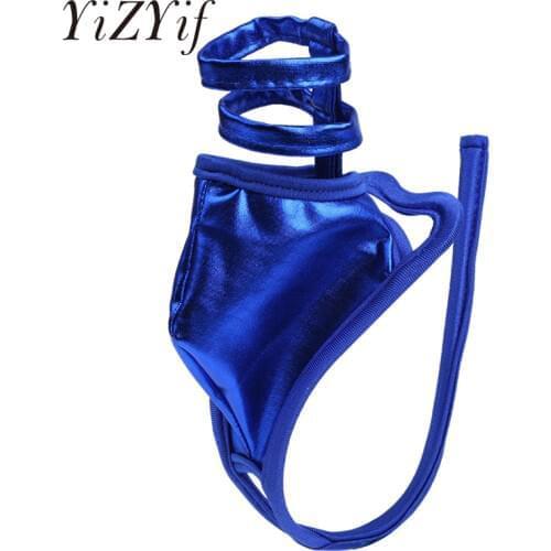 Sexy Men Gay Underwear Men C-string Thong Bikini Briefs Shorts Lingerie Patent Leather Crotchless Underpants Male Panties Men