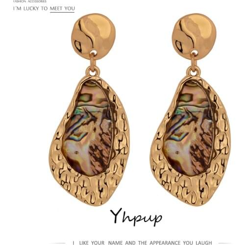 Yhpup New Fashion Natural Shell Geometric Drop Dangle Earrings for Women Statement Texture Earrings Jewelry Bijoux Femme 2020